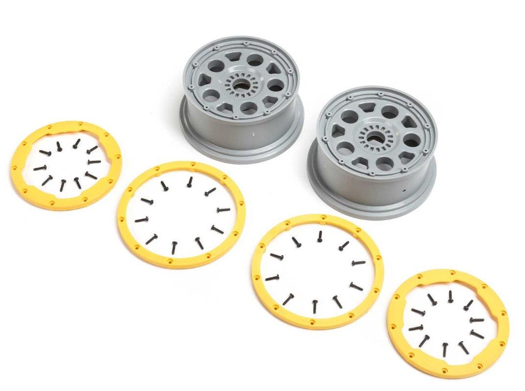 Losi LOS45036 Wheels Silver Yellow Beadlock (2) DBXL 2.0 - PowerHobby