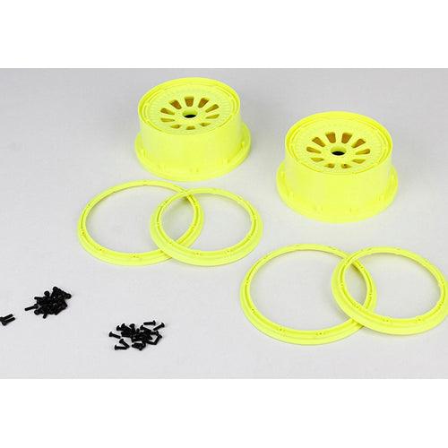 Losi LOSB7035 5IVE-T / Desert Buggy XL Wheel Set w/Beadlocks Yellow (2) - PowerHobby