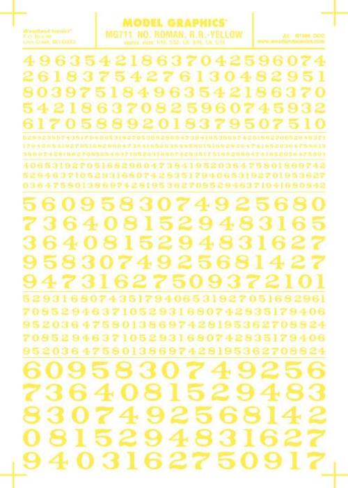 Woodland Scenics MG711 Roman R.R. Numbers Yellow 1/16-5/16" Train Decal Sheet - PowerHobby