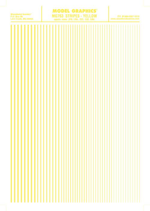 Woodland Scenics MG763 Stripes Yellow .010 - 3/64" Train Decal Sheet - PowerHobby