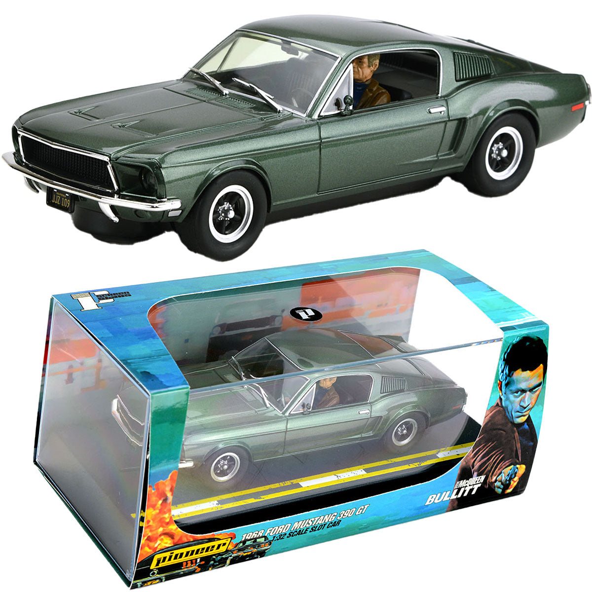 Pioneer Steve McQueen Bullitt Ford Mustang 390 GT slot Car Scalextric DPR - PowerHobby