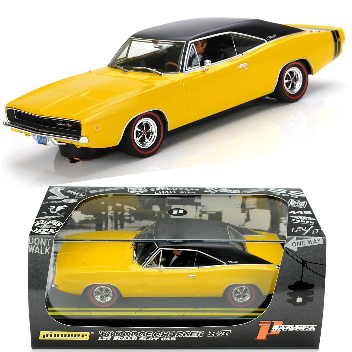 Pioneer 1968 Dodge Charger Hemi 426 Yellow P160 1/32 slot Car for Scaelxtric DPR - PowerHobby