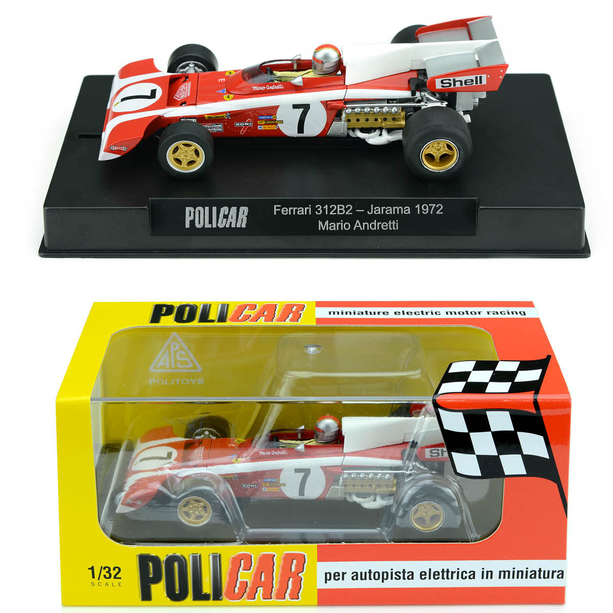 Policar Ferrari 312B2 #7 Spanish GP 1972 Mario Andretti 1/32 slot car CAR05C - PowerHobby