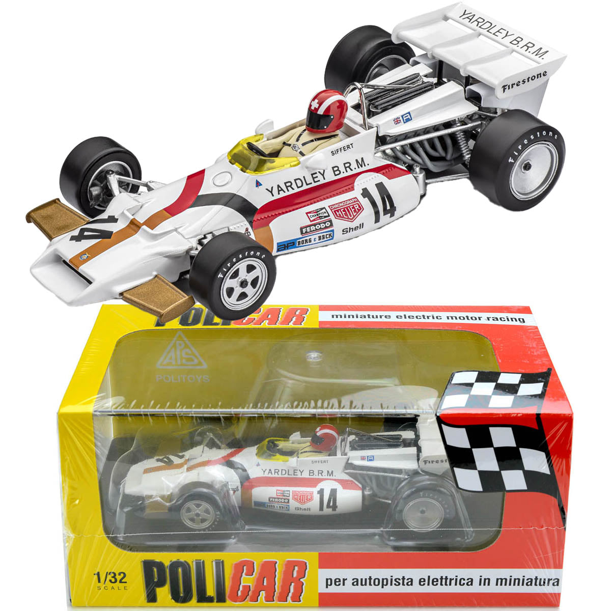 Policar BRM P160 Yardley Spielberg GP 1971 Winner Jo Siffert 1/32 Slot Car CAR08A - PowerHobby