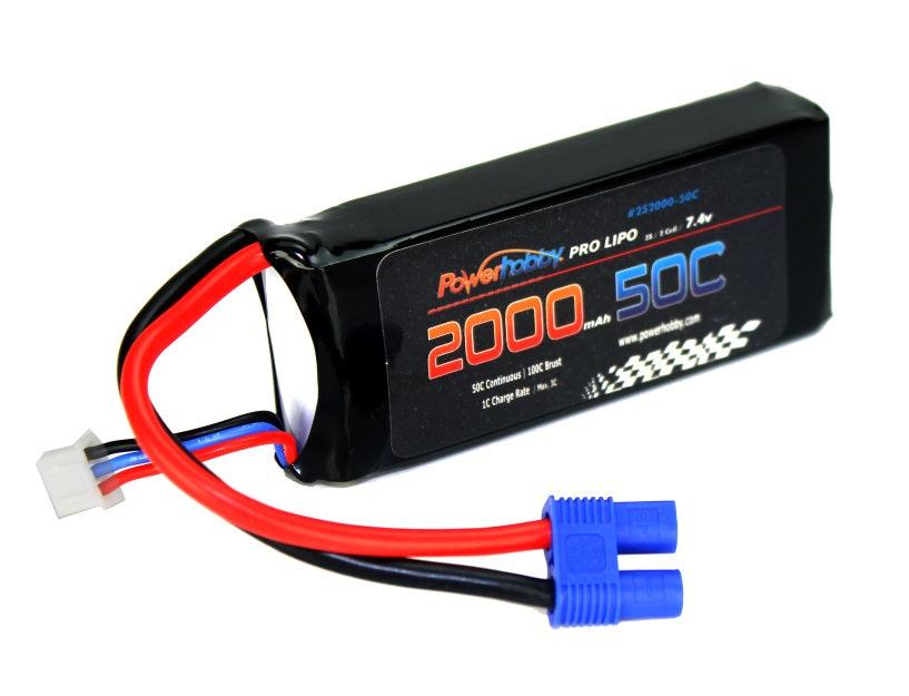 Powerhobby 2s 7.4V 2000mah 50c Lipo Battery with EC3 Plug - PowerHobby