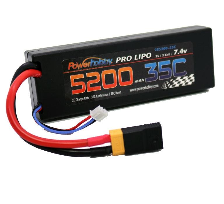 Powerhobby 2s 7.4v 5200mah 35c Lipo Battery w XT60 Plug + Adapter - PowerHobby