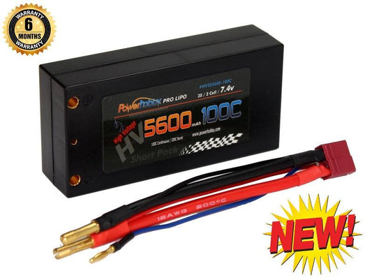 Powerhobby 2s 7.6V 5600mah 100c HV Shorty Lipo Battery with Deans - PowerHobby