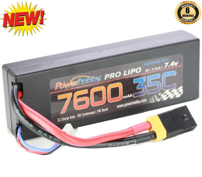 Powerhobby 2s 7.4v 7600mah 35c Lipo Battery w XT60 Plug + Adapter - PowerHobby