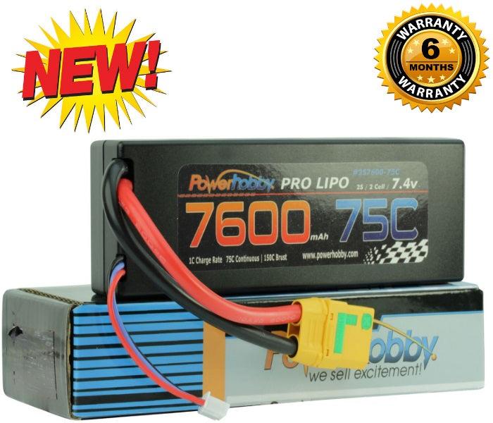 PowerHobby 2S 7.4V 7600mAh 75C Lipo Battery Pack w XT90 Plug Hard Case - PowerHobby