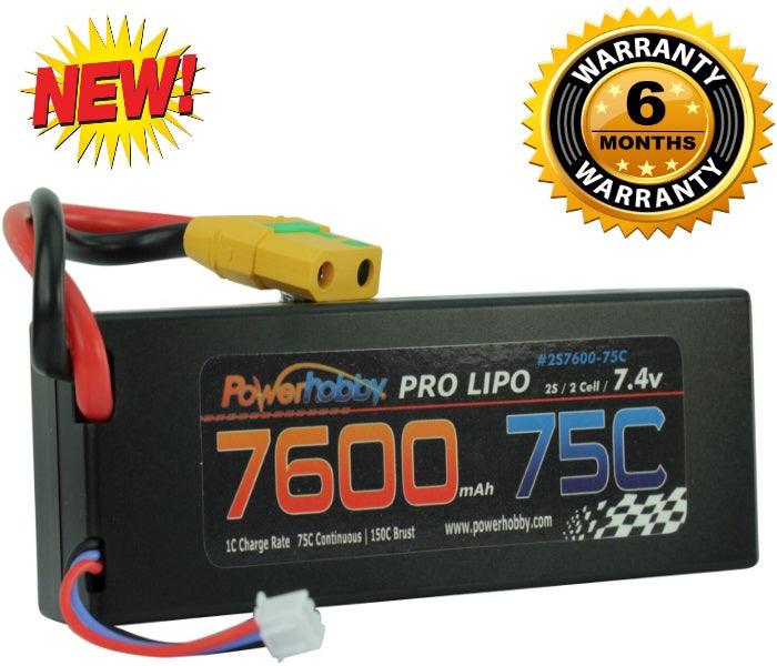 PowerHobby 2S 7.4V 7600mAh 75C Lipo Battery Pack w XT90 Plug Hard Case - PowerHobby