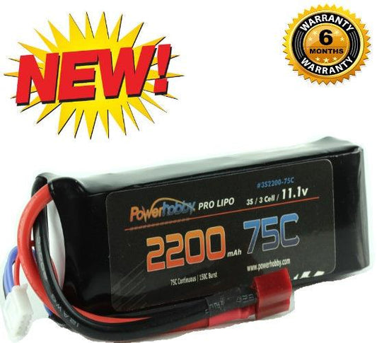 Powerhobby 3S 11.1V 2200mAh 75C Lipo Battery Pack w Deans Plug 3-Cell - PowerHobby