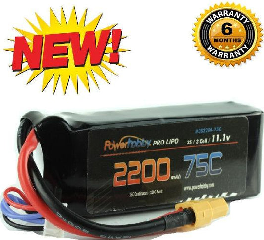 Powerhobby 3S 11.1V 2200mAh 75C Lipo Battery Pack w XT60 Plug 3-Cell - PowerHobby