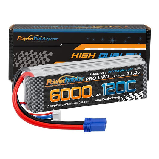 Powerhobby 3s 11.4V 6000mah 120c Graphne + HV Lipo Battery w EC5 Plug - PowerHobby