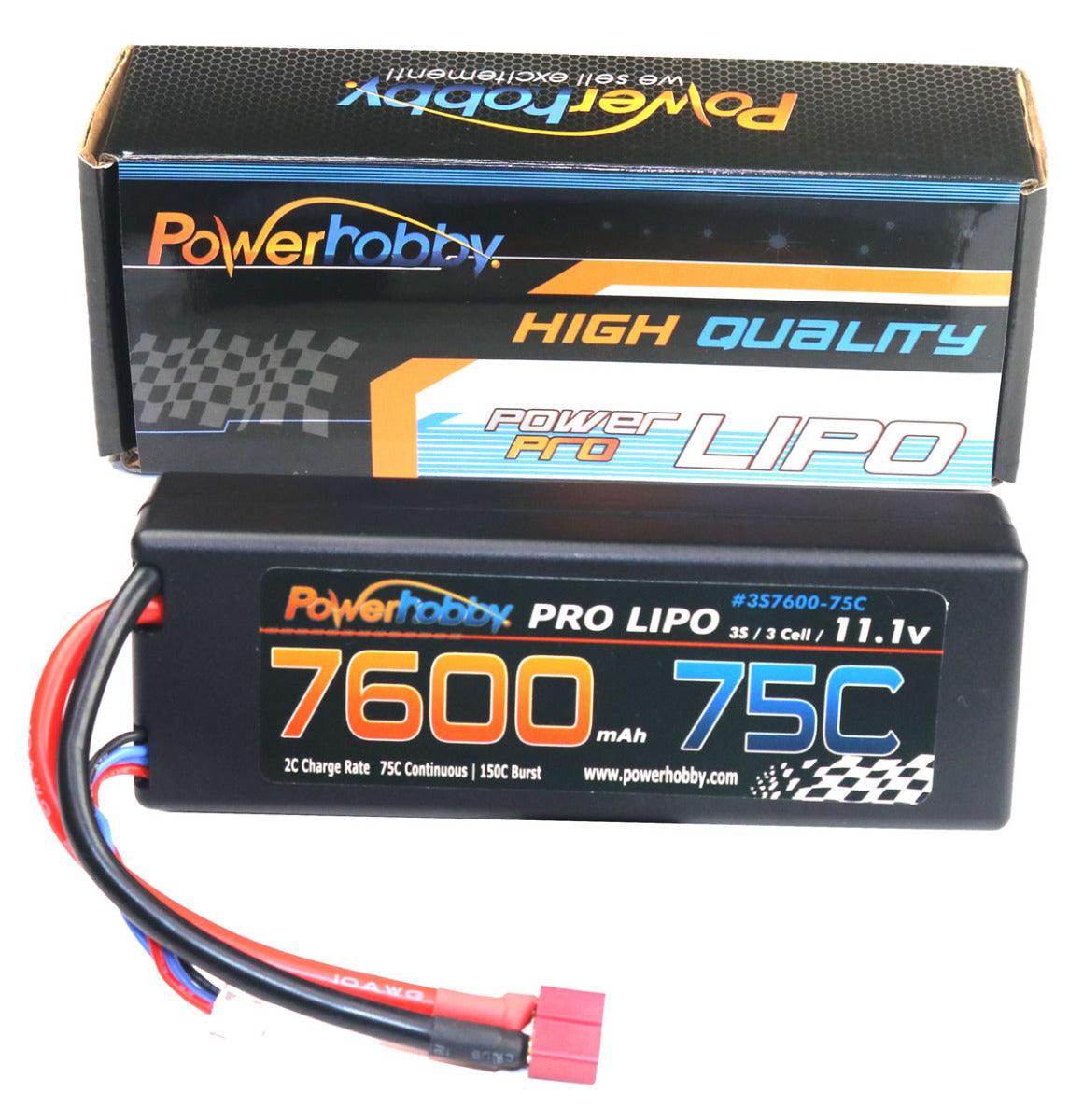 Powerhobby 3s 11.1v 7600mah 75c Lipo Battery w Deans Plug Hard Case - PowerHobby