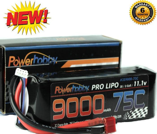 PowerHobby 3S 11.1V 9000mAh 75C Lipo Battery Pack w Deans Plug 3-Cell - PowerHobby