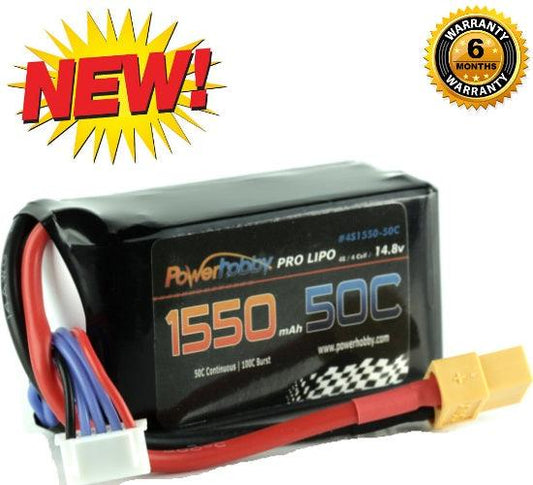 Powerhobby 4s 14.8v 1550mah 50c Lipo Battery w XT60 Plug - PowerHobby