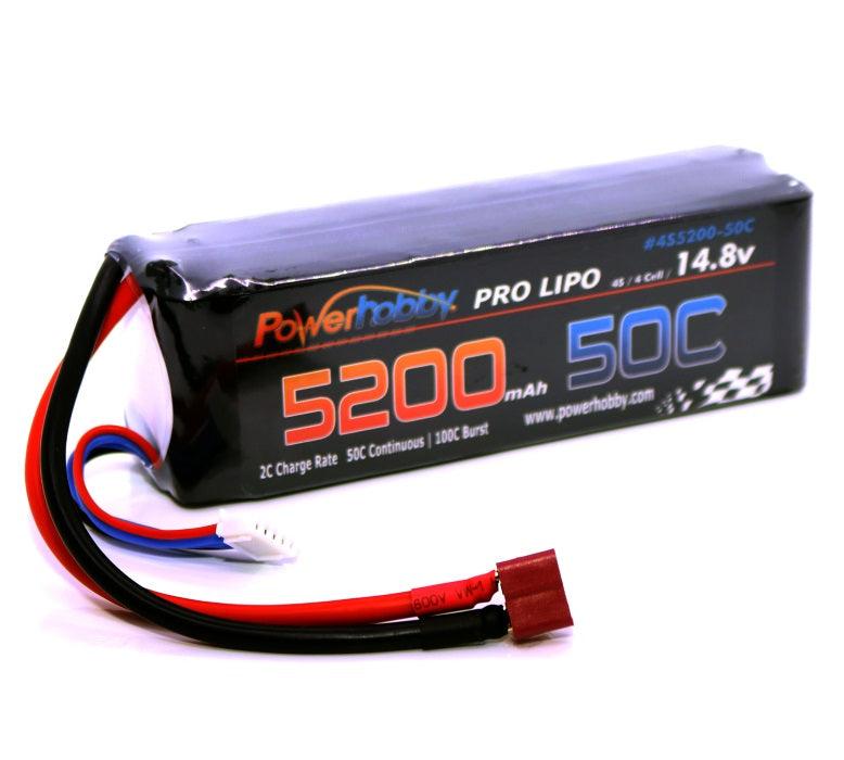 Powerhobby 4S 14.8V 5200mAh 50C Lipo Battery Soft Case 4-Cell w Deans Plug - PowerHobby