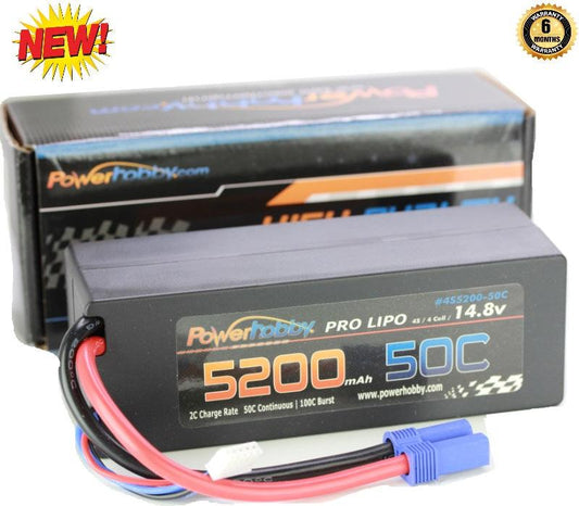 Powerhobby 4S 14.8V 5200mAh 50C Lipo Battery Hard Case 4-Cell w EC5 Plug - PowerHobby