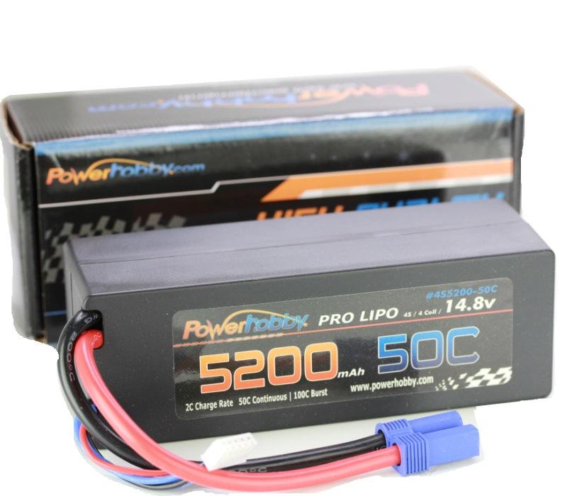 Powerhobby 4S 14.8V 5200mAh 50C Lipo Battery Hard Case 4-Cell w EC5 Plug - PowerHobby