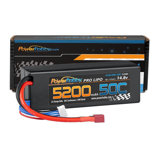 Powerhobby 4s 14.8v 5200mah 50c Lipo Battery w Deans Plug Hard Case LCG - PowerHobby