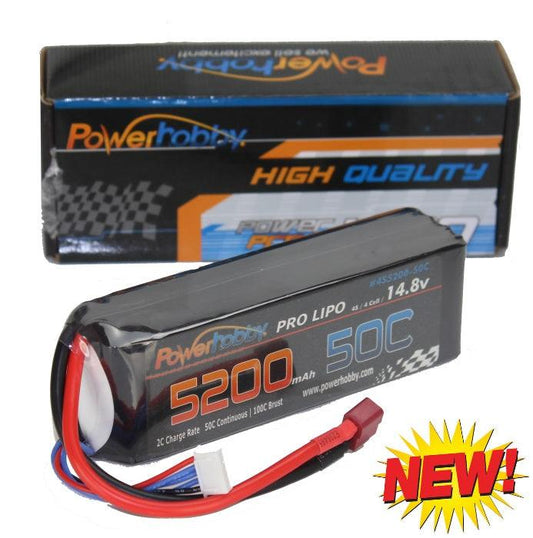 Powerhobby 4s 14.8V 5200mah 50c Lipo Baterry w Deans Plug Soft Case 4-Cell - PowerHobby