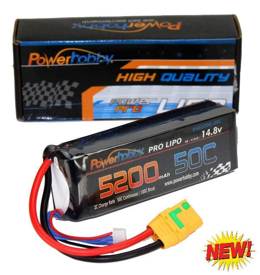 Powerhobby 4s 14.8V 5200mah 50c Lipo Baterry w XT90 Plug Soft Case 4-Cell - PowerHobby