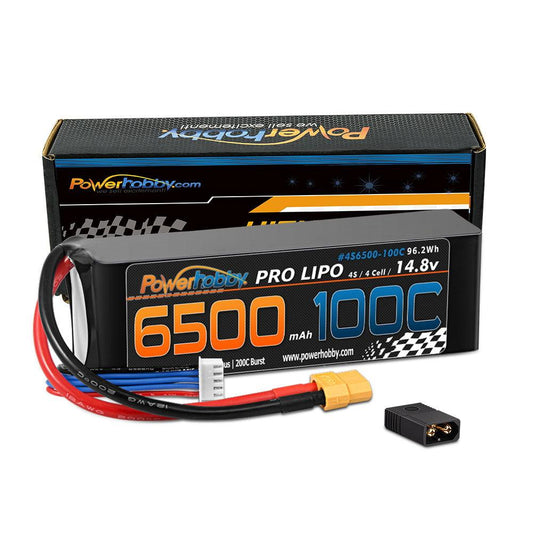 Powerhobby 4s 14.8v 6500mah 100c Lipo Battery w XT60 Plug + Adapter - PowerHobby