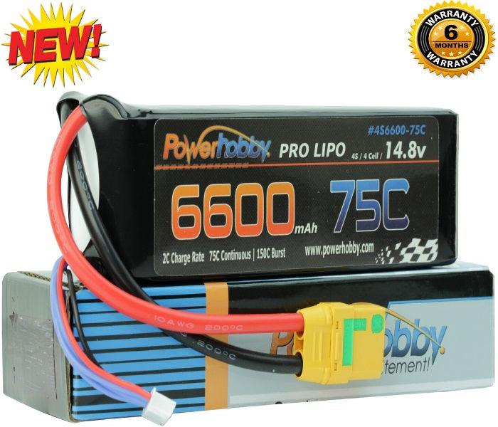 PowerHobby 4S 14.8V 6600mAh 75C-150C Lipo Battery Pack XT90 Plug 4-Cell - PowerHobby