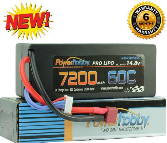 PowerHobby 4S 14.8V 7200mAh 60C-120C Lipo Battery Deans Plug 4-Cell Hard Case - PowerHobby