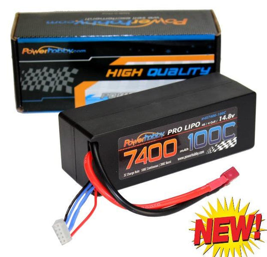 PowerHobby 4S 14.8V 7400mAh 100C-200C Lipo Battery Deans Plug 4-Cell Hard Case - PowerHobby