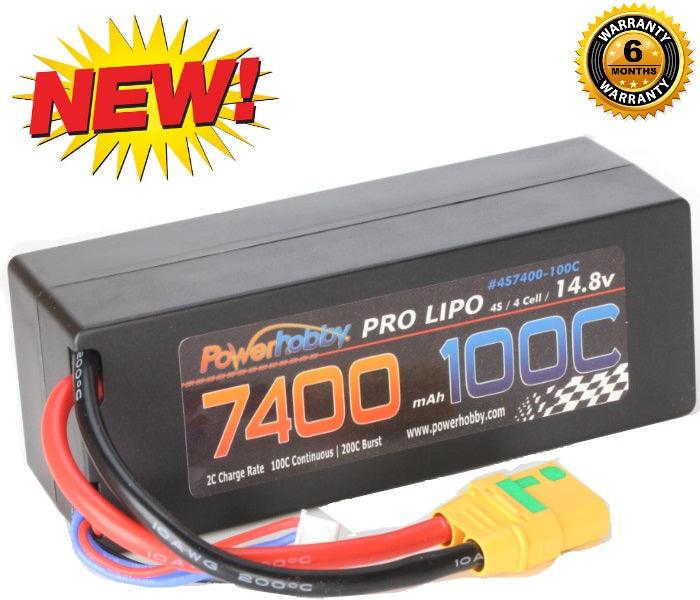 PowerHobby 4S 14.8V 7400mAh 100C-200C Lipo Battery XT90 Plug 4-Cell Hard Case - PowerHobby