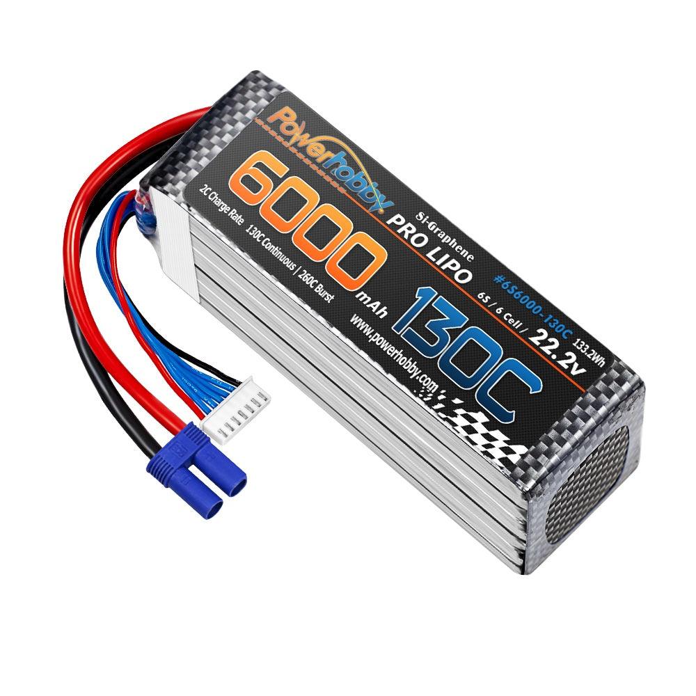 Powerhobby 6s 22.2V 6000mah 130C-260C Lipo Battery With EC5 Plug 6-Cell - PowerHobby