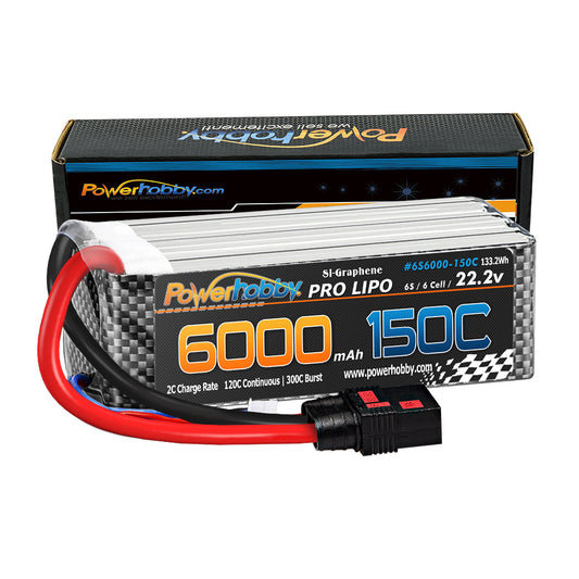 Powerhobby XTREME 6s 22.2V 6000mah 150C-300C Lipo Battery W QS8 Plug 8AWG Wire - PowerHobby