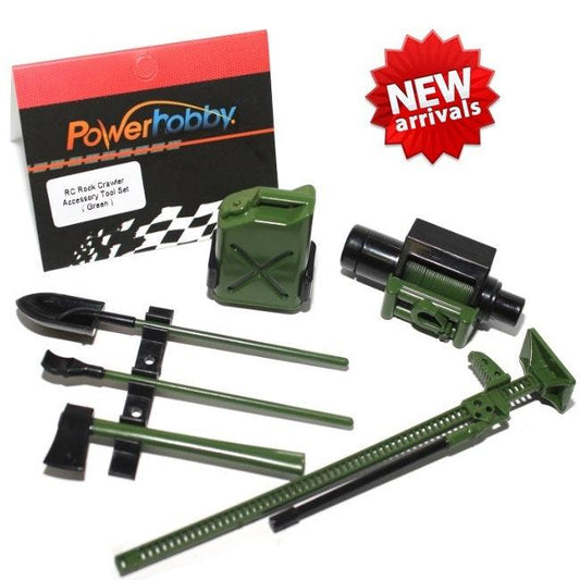 Powerhobby RC Rock Crawler Accessory Winch Axes Shovel Gas Can High Jack Green - PowerHobby