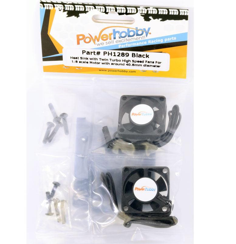 Powerhobby Heat Sink w Twin Turbo High Speed Cooling Fans 1/8 Motors Black - PowerHobby