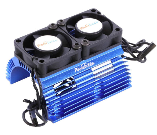 Powerhobby BLUE 1/8 Aluminum Motor Heat Sink W/ Dual Cooling Fans - PowerHobby