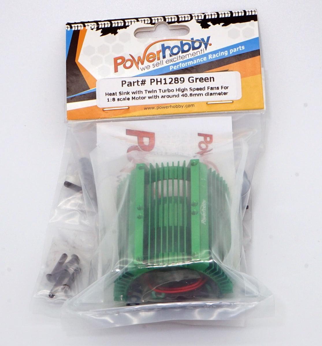 Powerhobby Heat Sink w Twin Turbo High Speed Cooling Fans 1/8 Motors Green - PowerHobby