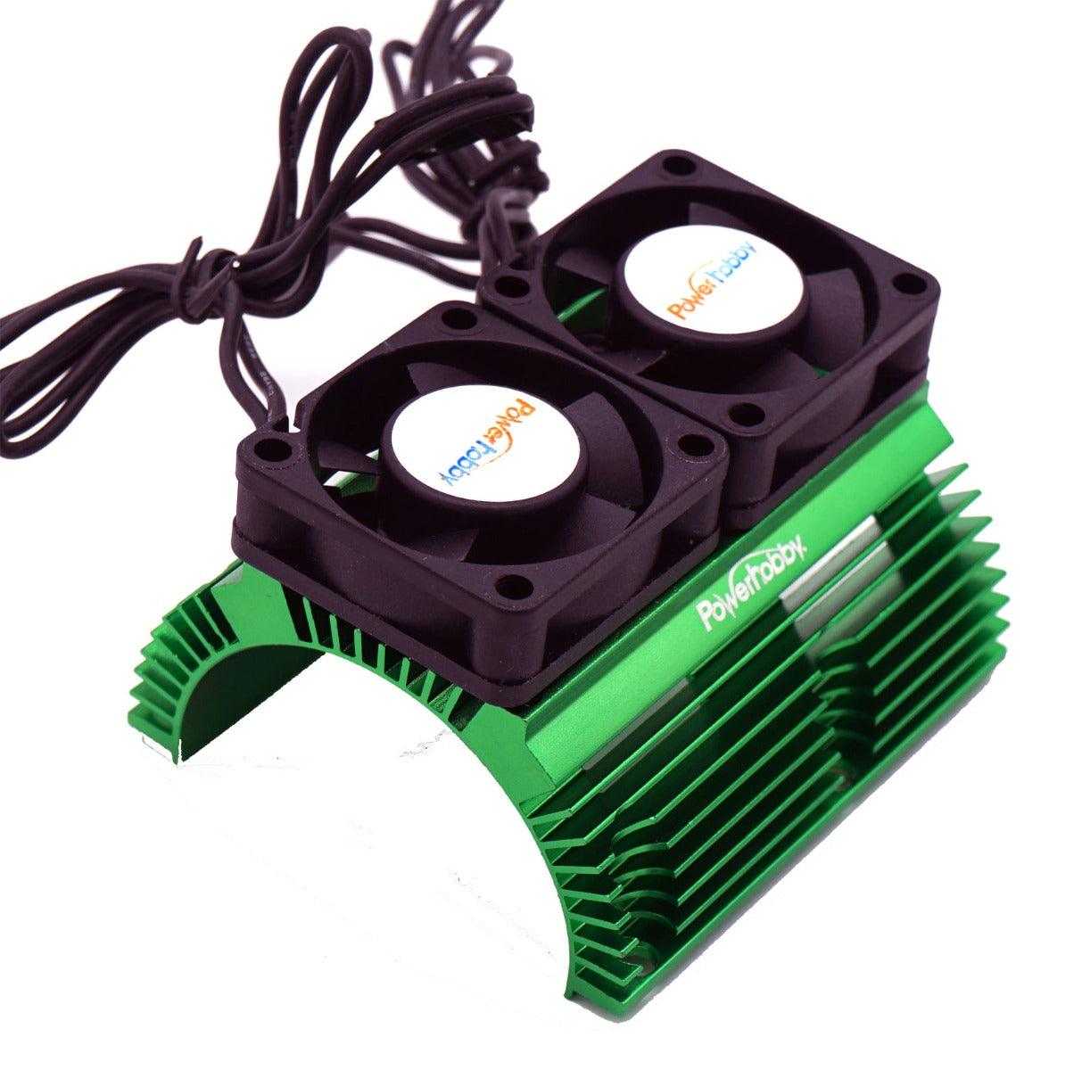 Powerhobby Heat Sink w Twin Turbo High Speed Cooling Fans 1/8 Motors Green - PowerHobby