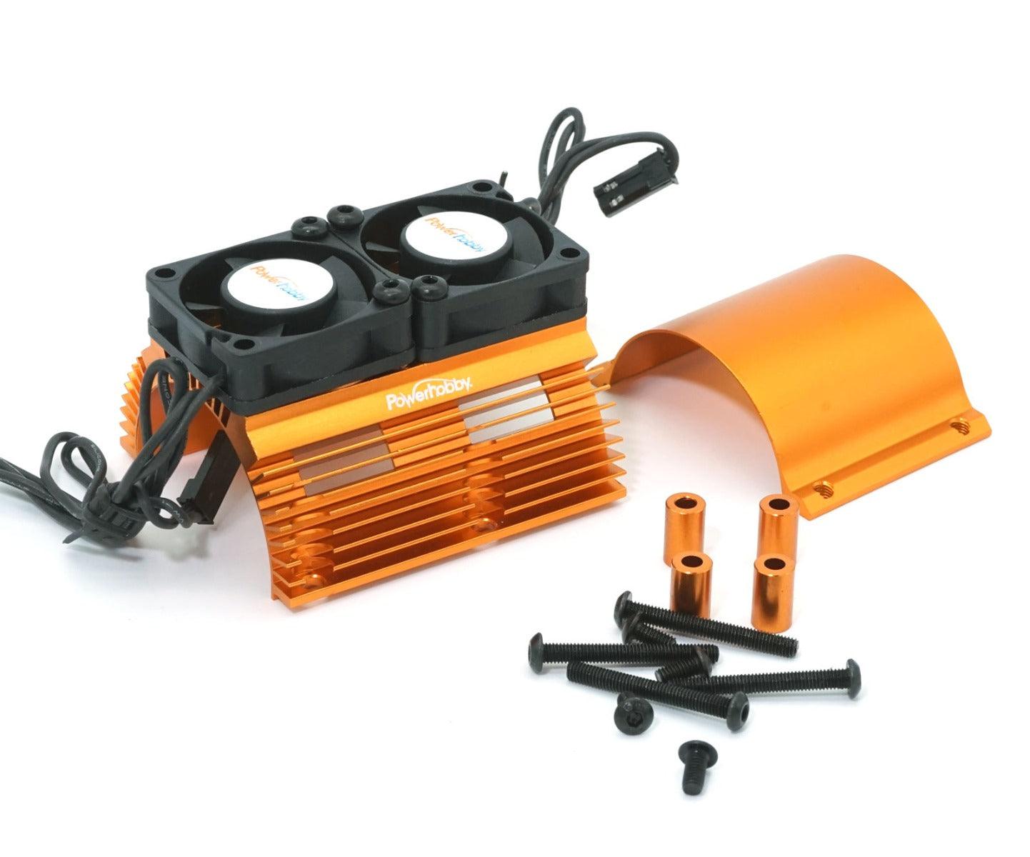 Powerhobby Heat Sink w Twin Turbo High Speed Cooling Fans 1/8 Motors Orange - PowerHobby