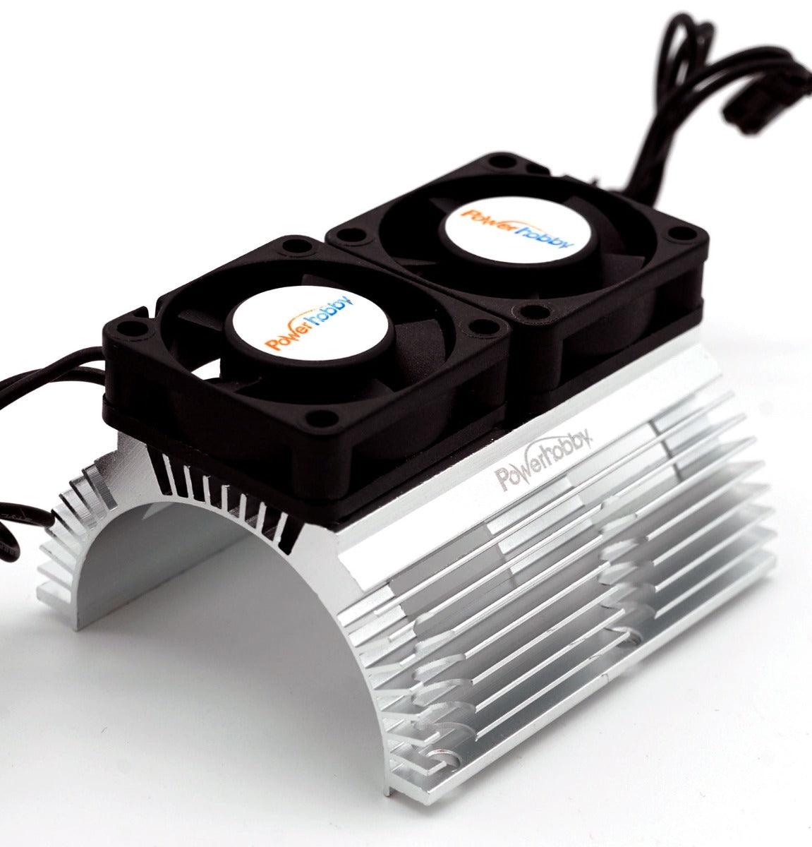 Powerhobby Heat Sink w Twin Turbo High Speed Cooling Fans 1/8 Motors Silver - PowerHobby