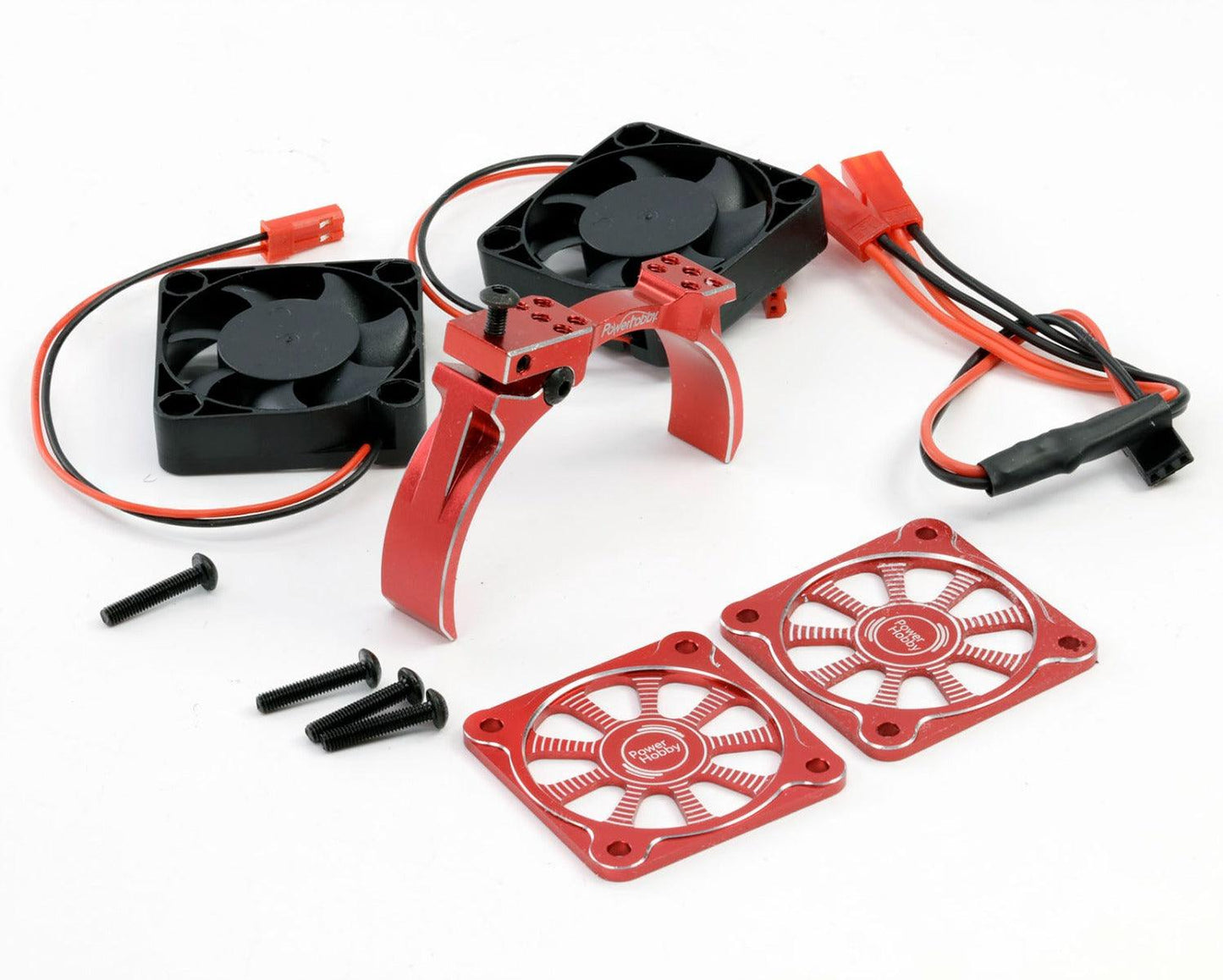 PowerHobby 1/5 Twin Turbo High Speed 40mm Aluminum Cooling Fans Motor Mount Red - PowerHobby