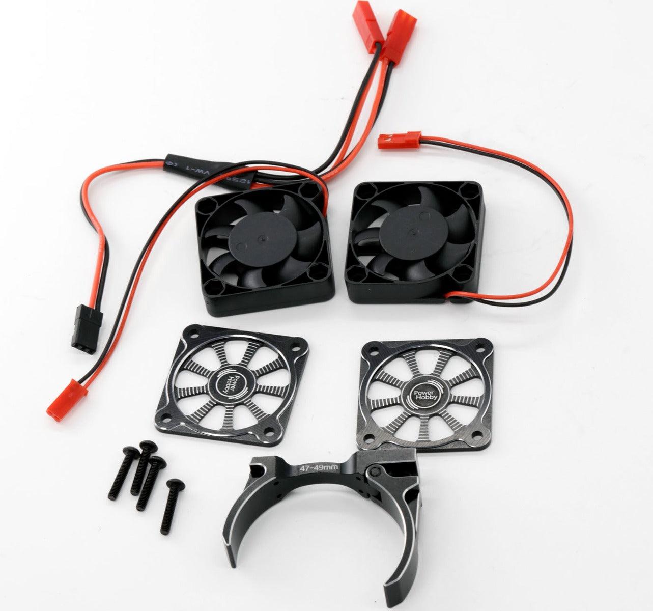 Powerhobby 1/8 Aluminum Heatsink 40mm Dual High Speed Cooling Fans w/Cover Black - PowerHobby