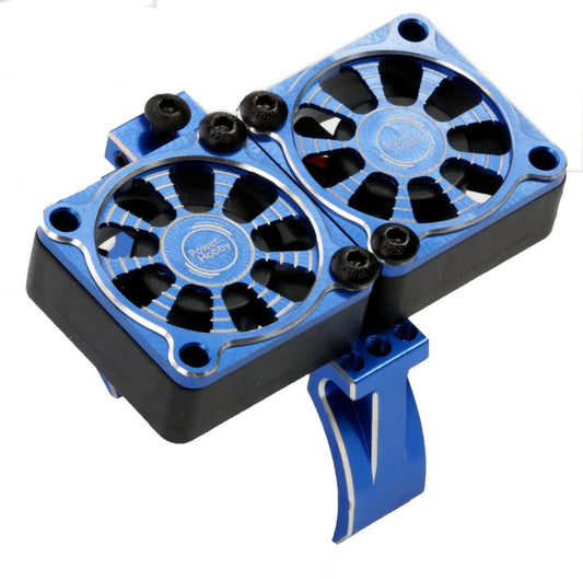 Powerhobby 1/8 Aluminum Heatsink 30mm Twin Turbo High Speed Cooling Fans 28K Blue - PowerHobby