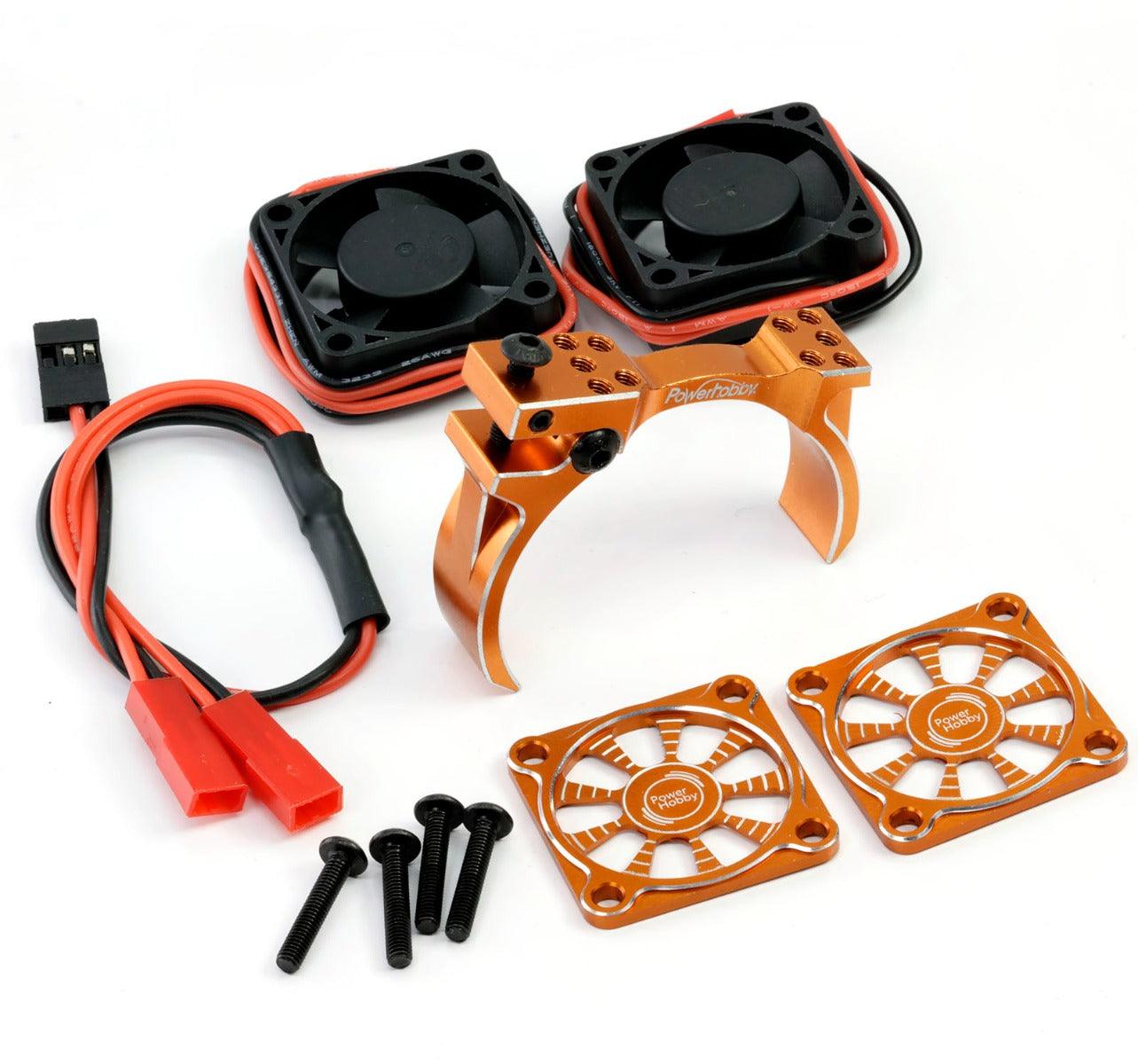 Powerhobby 1/8 Aluminum Heatsink High Speed 30mm Twin Turbo Cooling Fans 28K Orange - PowerHobby