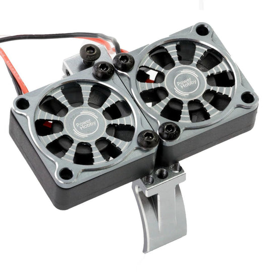 Powerhobby 1/8 Aluminum Heatsink High Speed 30mm Twin Turbo Cooling Fans 28K Gunmetal - PowerHobby