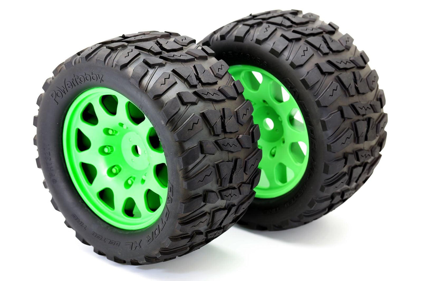 Powerhobby Raptor XL Belted Tires / Viper Wheels (4) FOR Traxxas X-Maxx GREEN - PowerHobby