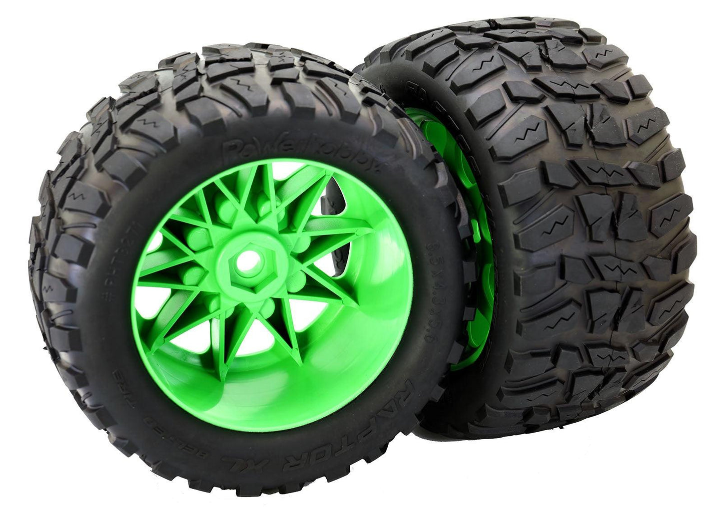 Powerhobby Raptor XL Belted Tires / Viper Wheels (4) FOR Traxxas X-Maxx GREEN - PowerHobby