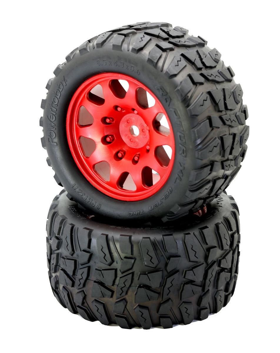 Powerhobby Raptor XL Belted Tires / Viper Wheels (4) FOR Traxxas X-Maxx RED - PowerHobby