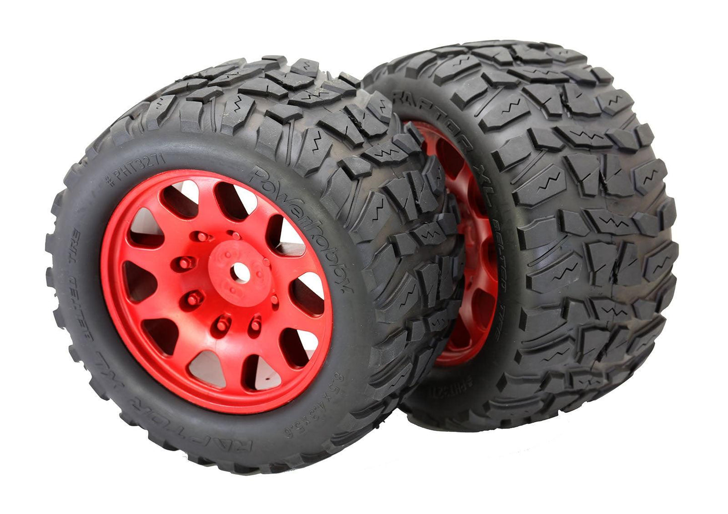 Powerhobby Raptor XL Belted Tires / Viper Wheels (4) FOR Traxxas X-Maxx RED - PowerHobby