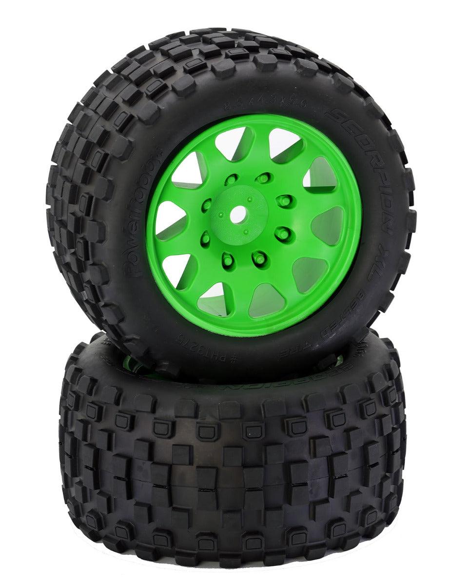 Powerhobby SCORPION XL Belted Tires / Viper Wheels (4) FOR Traxxas X-Maxx GREEN - PowerHobby